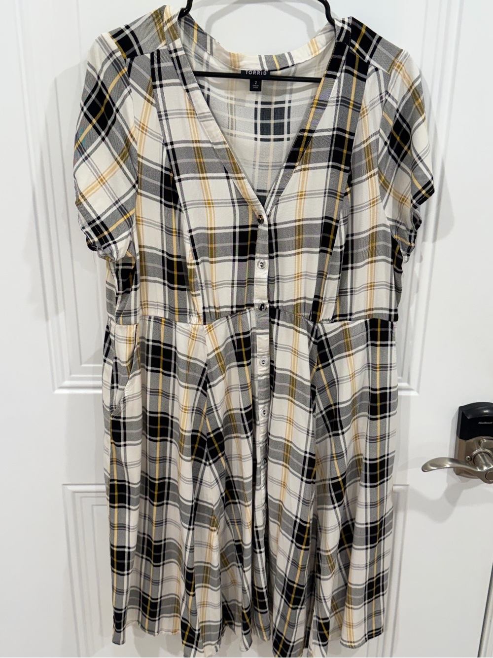 torrid Plaid Button-Front Midi Shirt Dress in Cream, Black & Mustard
